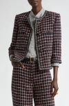 St John St. John Collection Windowpane Check Mixed Media Crop Jacket In Black