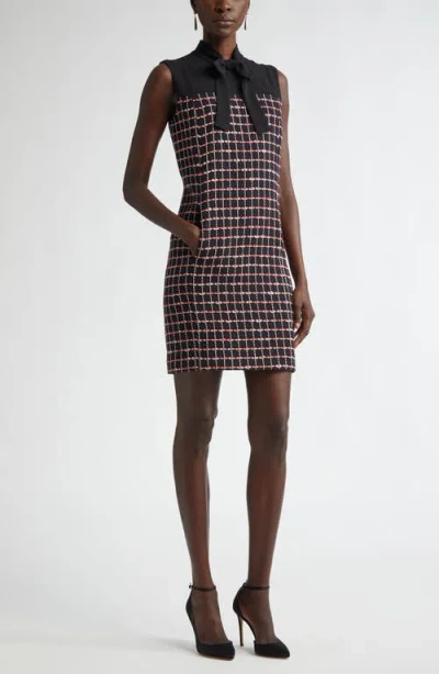 St John St. John Collection Windowpane Check Mixed Media Sleeveless Sheath Dress