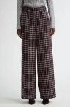St John St. John Collection Windowpane Check Tweed Wide Leg Pants