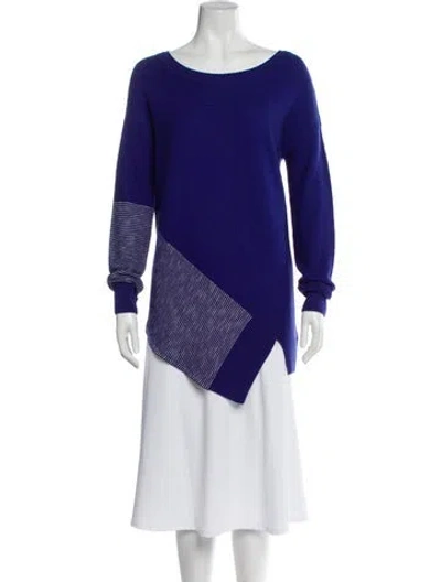 Pre-owned St John Colorblock Pattern Bateau Neckline Sweater In Blue