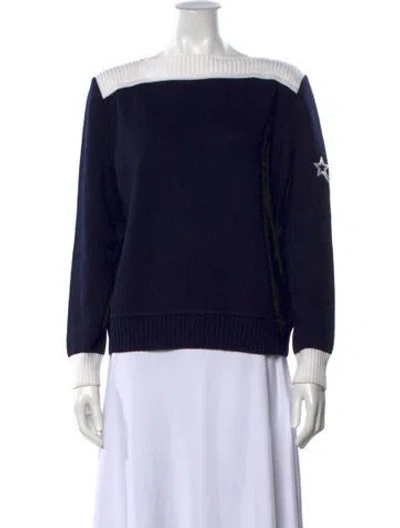 Pre-owned St John Colorblock Pattern Bateau Neckline Sweater In Blue