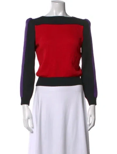 Pre-owned St John Colorblock Pattern Bateau Neckline Sweater In Red