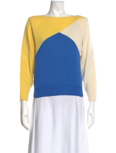 Pre-owned St John Colorblock Pattern Bateau Neckline Sweater In Yellow