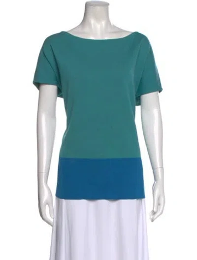 Pre-owned St John Colorblock Pattern Bateau Neckline Top In Blue