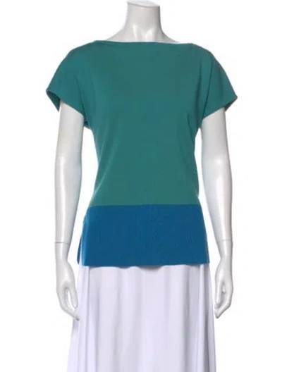Pre-owned St John Colorblock Pattern Bateau Neckline Top In Blue