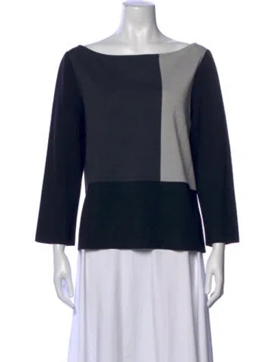 Pre-owned St John Colorblock Pattern Bateau Neckline Top In Blue