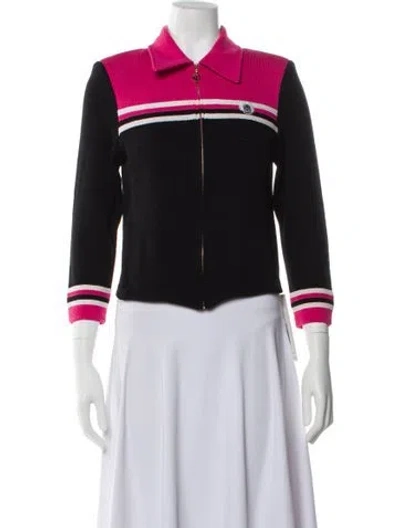 Pre-owned St John Colorblock Pattern Biker Jacket In Black