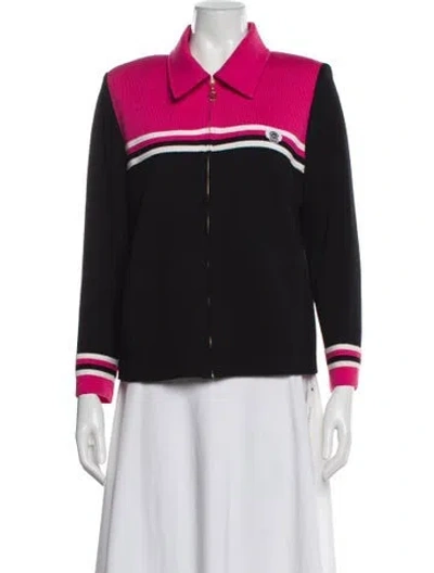 Pre-owned St John Colorblock Pattern Biker Jacket In Black