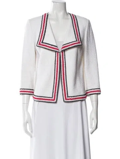 Pre-owned St John Colorblock Pattern Biker Jacket In White