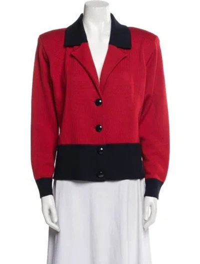 Pre-owned St John Colorblock Pattern Blazer In Red
