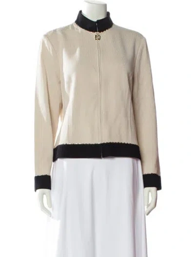 Pre-owned St John Colorblock Pattern Bomber Jacket In Neutral