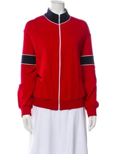Pre-owned St John Colorblock Pattern Bomber Jacket In Red