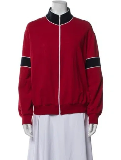 Pre-owned St John Colorblock Pattern Bomber Jacket In Red