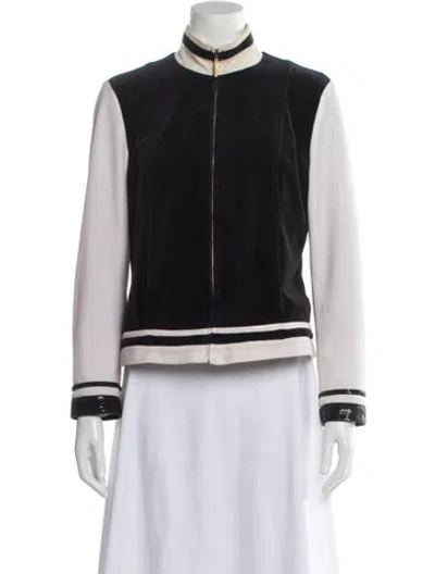 Pre-owned St John Colorblock Pattern Bomber Jacket In White