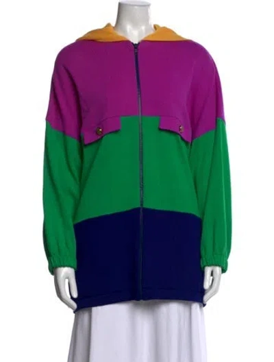 Pre-owned St John Colorblock Pattern Crew Neck Sweater In Blue/green/purple