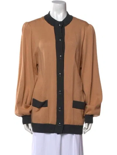 Pre-owned St John Colorblock Pattern Crew Neck Sweater In Brown