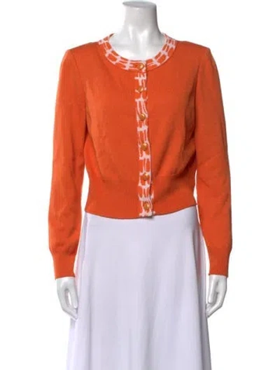 Pre-owned St John Colorblock Pattern Crew Neck Sweater In Orange