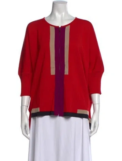 Pre-owned St John Colorblock Pattern Crew Neck Sweater In Red