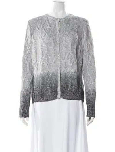 Pre-owned St John Colorblock Pattern Crew Neck Sweater In Silver