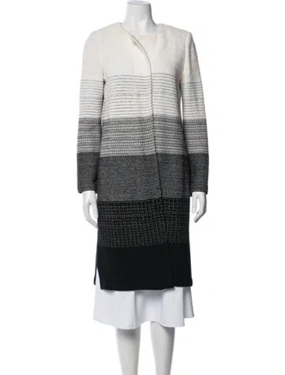 Pre-owned St John Colorblock Pattern Crew Neck Sweater In White