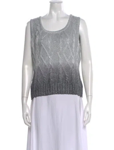 Pre-owned St John Colorblock Pattern Crew Neck Top In Gray