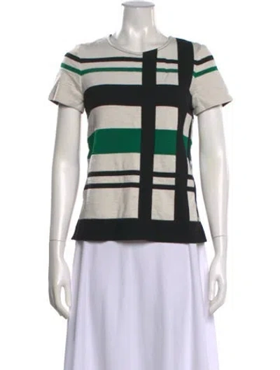 Pre-owned St John Colorblock Pattern Crew Neck T-shirt In White