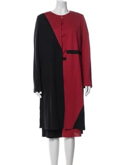 Pre-owned St John Colorblock Pattern Dress Set In Red