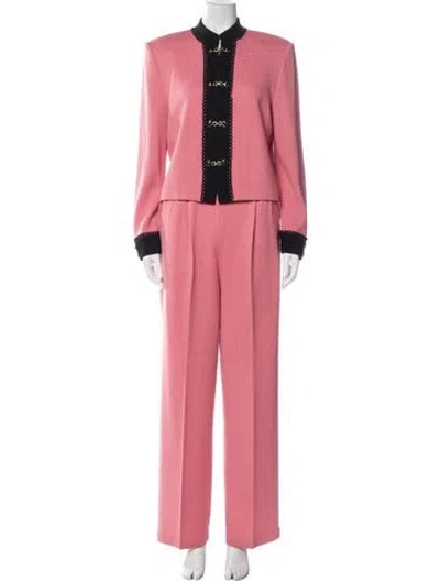 Pre-owned St John Colorblock Pattern Embroidered Accent Pant Set In Pink