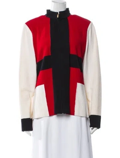 Pre-owned St John Colorblock Pattern Evening Jacket In Red