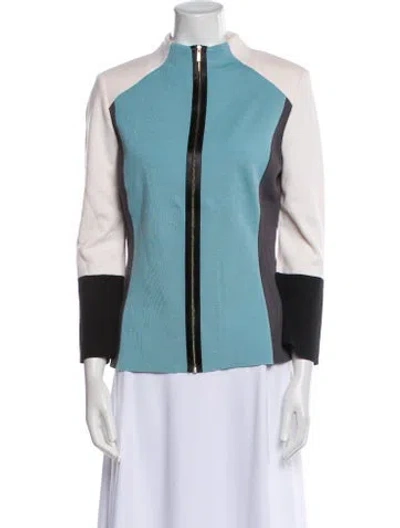 Pre-owned St John Colorblock Pattern Jacket In Blue