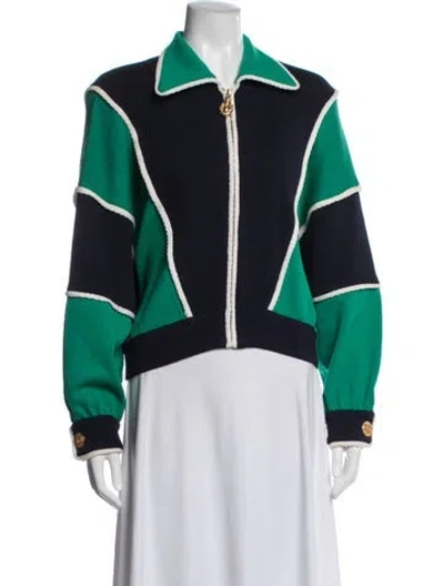 Pre-owned St John Colorblock Pattern Jacket In Blue/green