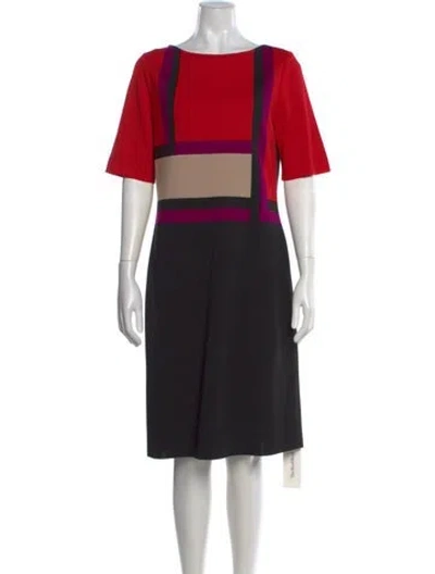 Pre-owned St John Colorblock Pattern Knee-length Dress In Black