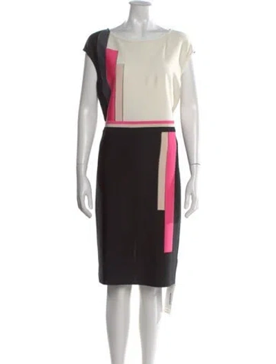 Pre-owned St John Colorblock Pattern Knee-length Dress In Black