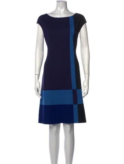Pre-owned St John Colorblock Pattern Knee-length Dress In Black/blue