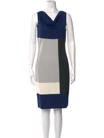 Pre-owned St John Colorblock Pattern Knee-length Dress In Blue
