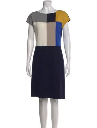 Pre-owned St John Colorblock Pattern Knee-length Dress In Blue