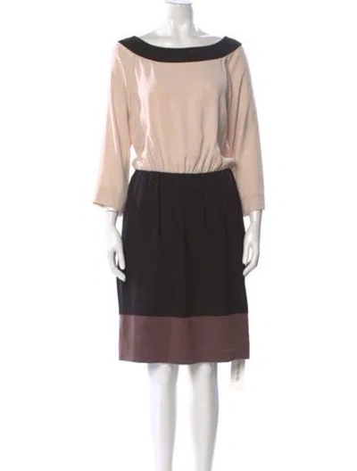 Pre-owned St John Colorblock Pattern Knee-length Dress In Brown
