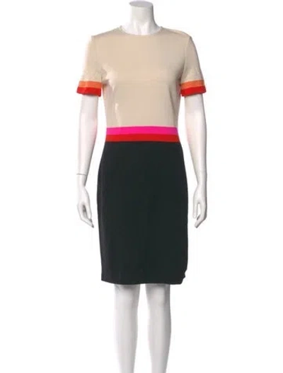 Pre-owned St John Colorblock Pattern Knee-length Dress In Neutral