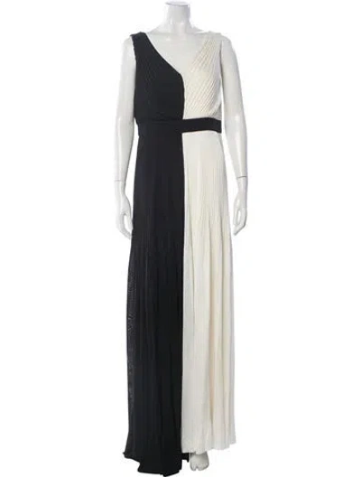Pre-owned St John Colorblock Pattern Long Dress In Black