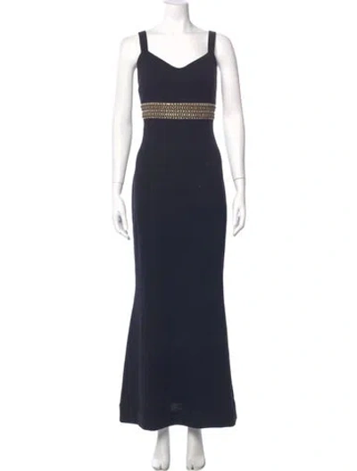 Pre-owned St John Colorblock Pattern Long Dress In Blue