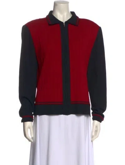 Pre-owned St John Colorblock Pattern Long Sleeve Sweatshirt In Red