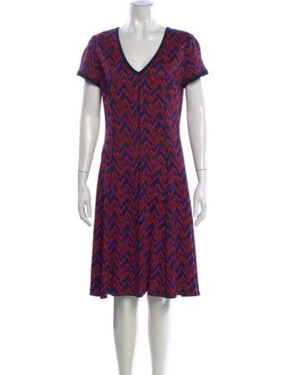 Pre-owned St John Colorblock Pattern Midi Length Dress In Blue