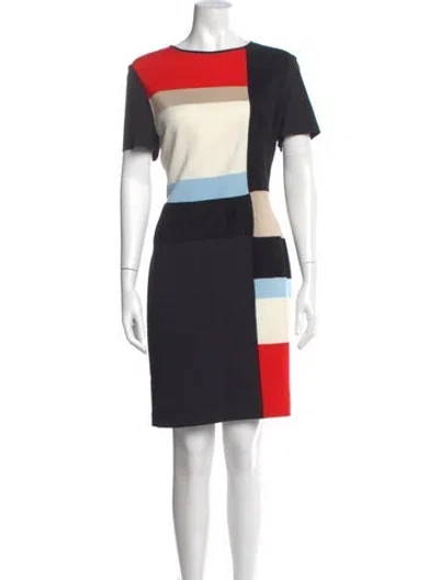 Pre-owned St John Colorblock Pattern Mini Dress In Black
