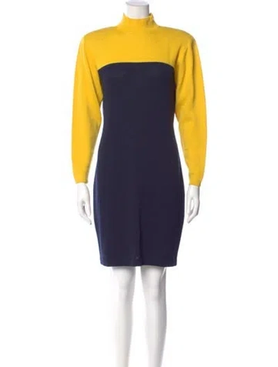 Pre-owned St John Colorblock Pattern Mini Dress In Blue