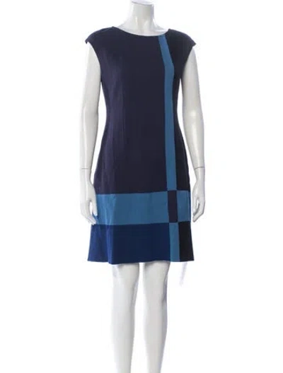 Pre-owned St John Colorblock Pattern Mini Dress In Blue