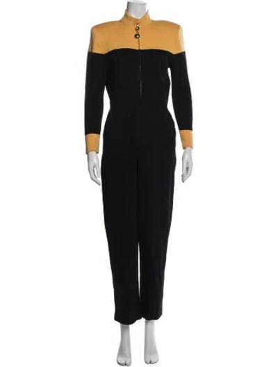 Pre-owned St John Colorblock Pattern Mock Neck Jumpsuit In Blue