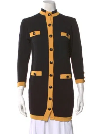 Pre-owned St John Colorblock Pattern Mock Neck Sweater In Black