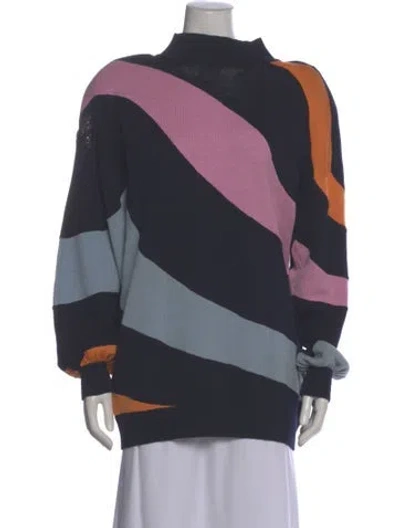 Pre-owned St John Colorblock Pattern Mock Neck Sweater In Blue