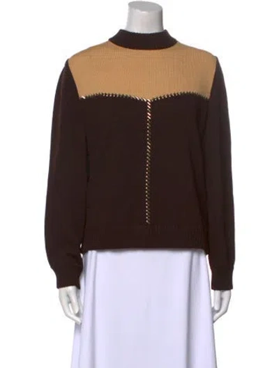 Pre-owned St John Colorblock Pattern Mock Neck Sweater In Brown