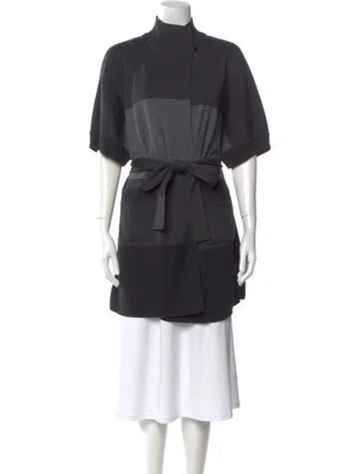 Pre-owned St John Colorblock Pattern Mock Neck Sweater In Gray